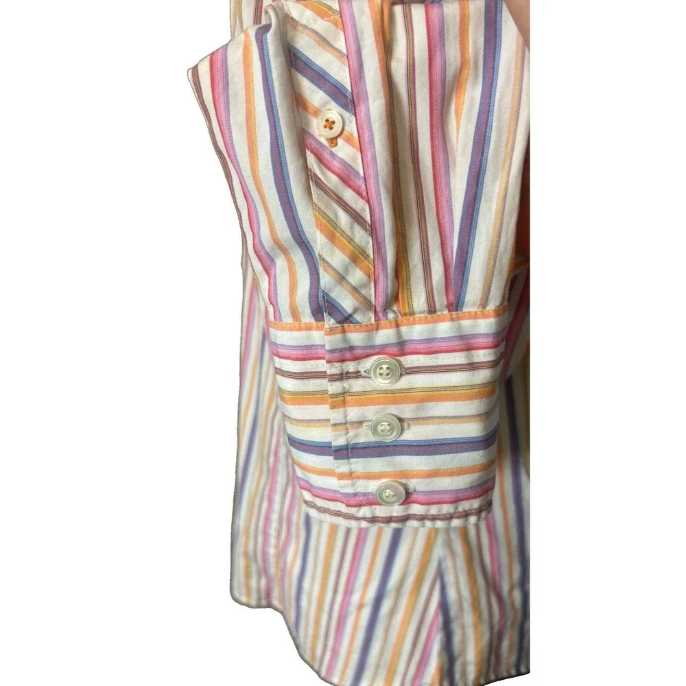 VTG J Crew Slim Fit Womens M Stripe Cotton Multi Button Up Long Sleeve Shirt HKG